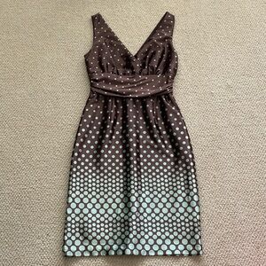 Eliza J V-Neck Ombré Polka Dot Midi Dress Size 10 Brown Mint Silky Like New